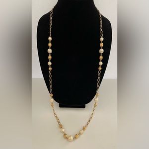 Avon Vintage Faux Pearl, Gold Textured, Beaded Necklace